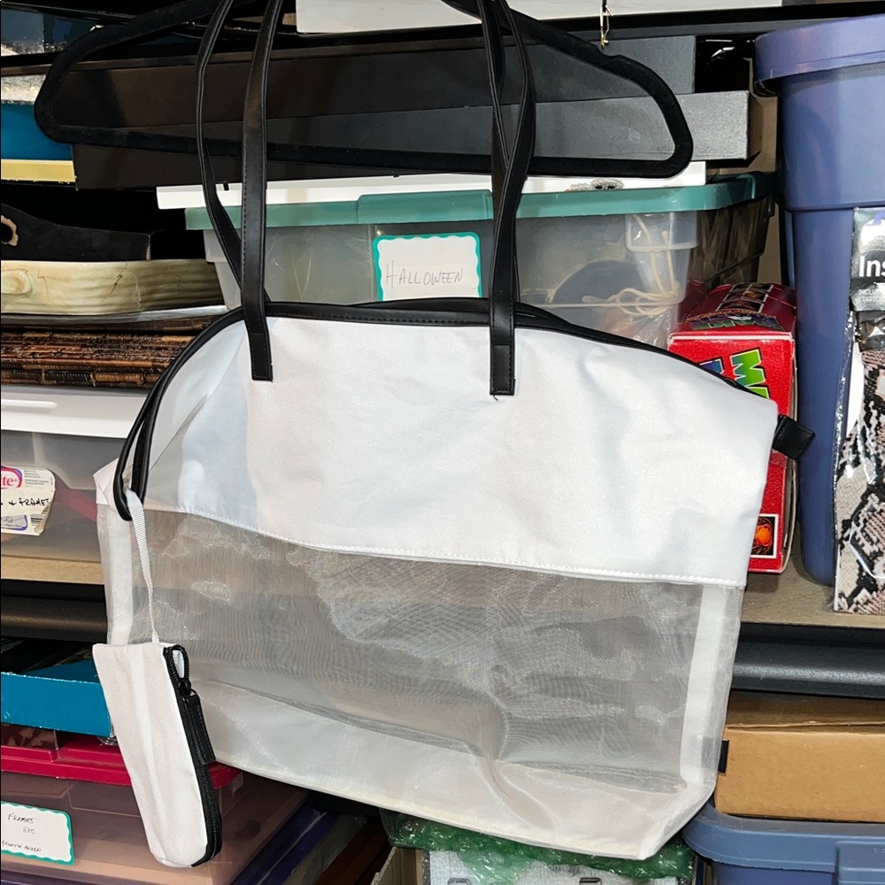Chic Black and White Mesh Tote Bag